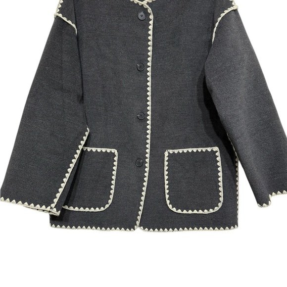 Commense Jacket Matching Scarf Woman’s Size Medium Gray Contrast Trim Pockets - Picture 4 of 12